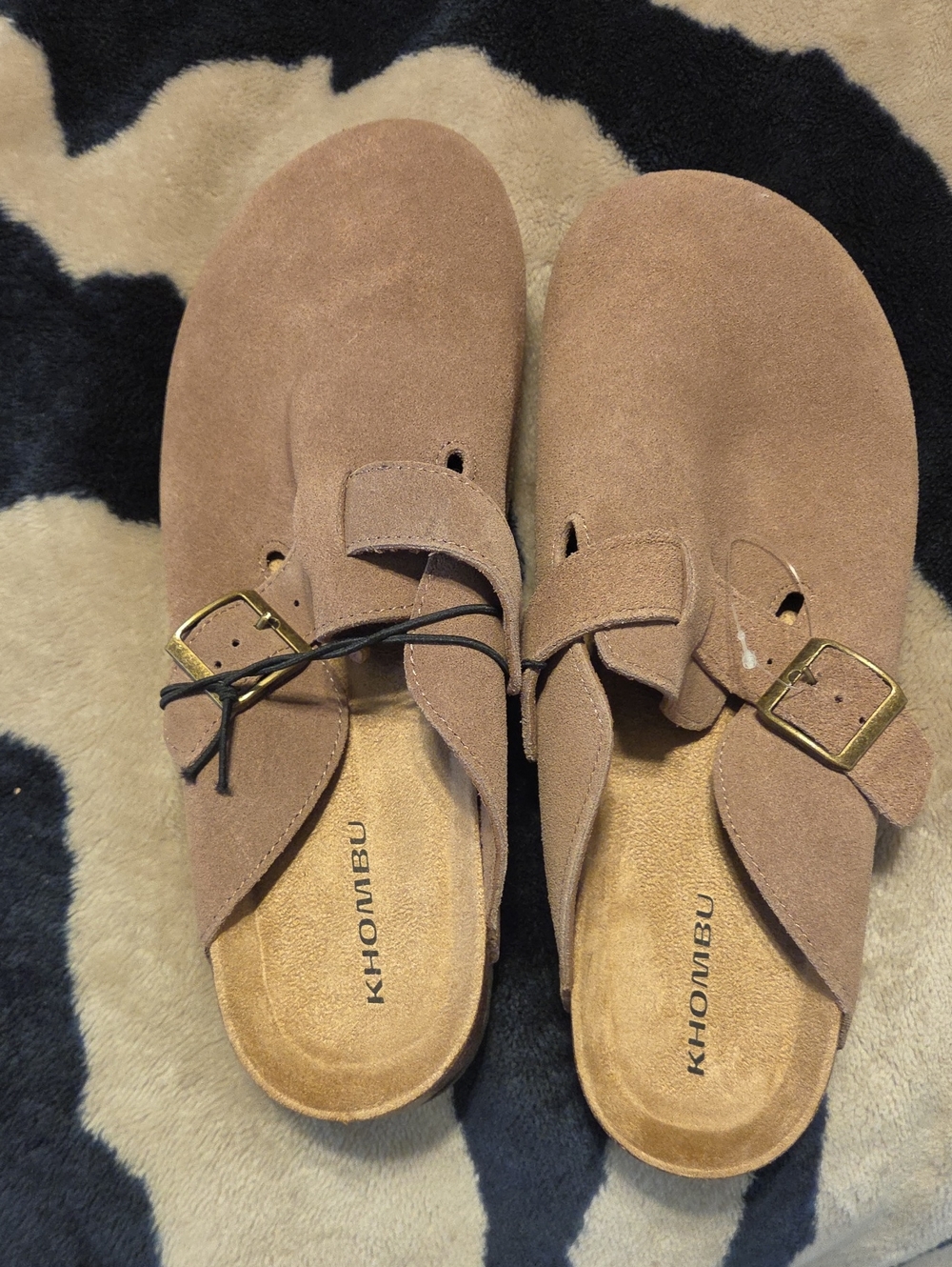 Khombu Women's Brown Suede Slip-On Clogs with Gold Buckles